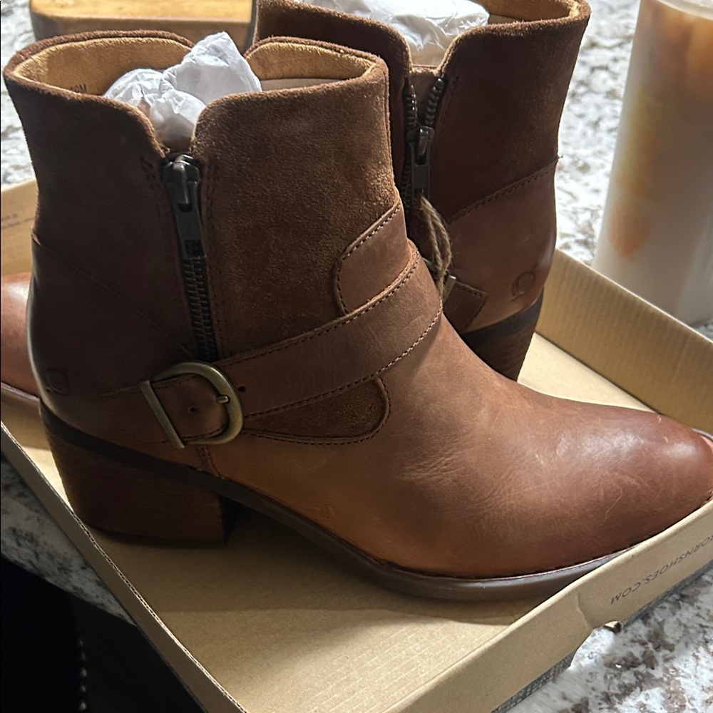 Born Brown Leather Ankle Booties